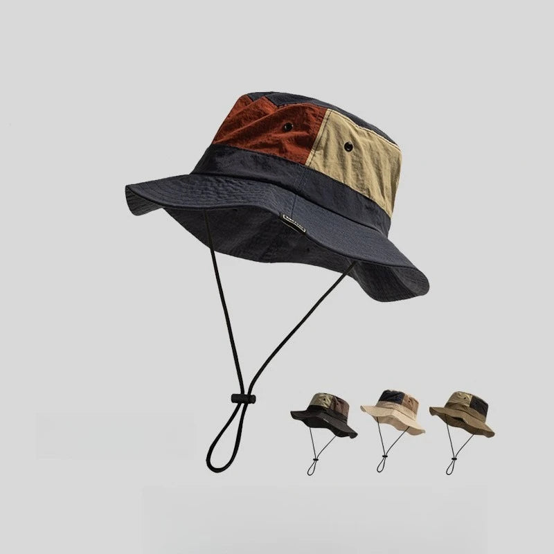 Japanese Style Summer Sun Protection Bucket Hat Color Matching Casual Hat Unisex for Outdoor Hiking Camping Travel Daily Wear