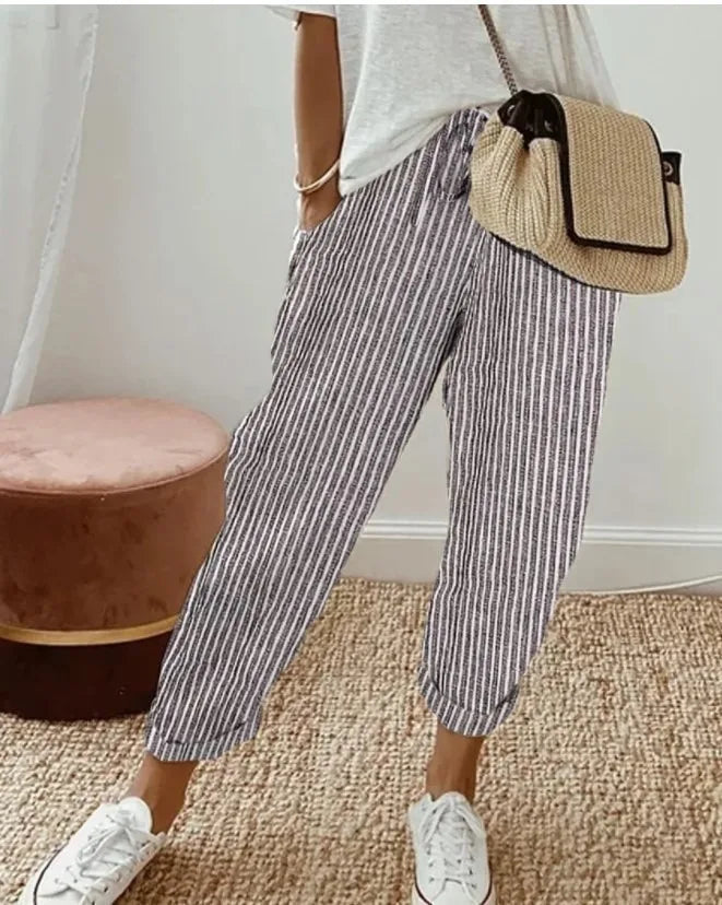 Stylish Women's Loose Stripe Printed Casual Pants for Summer