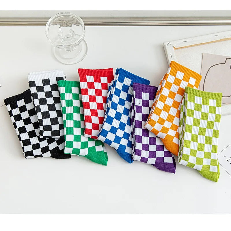 Stylish Women's Checkered Cotton Socks | Trendy Skateboard Socks