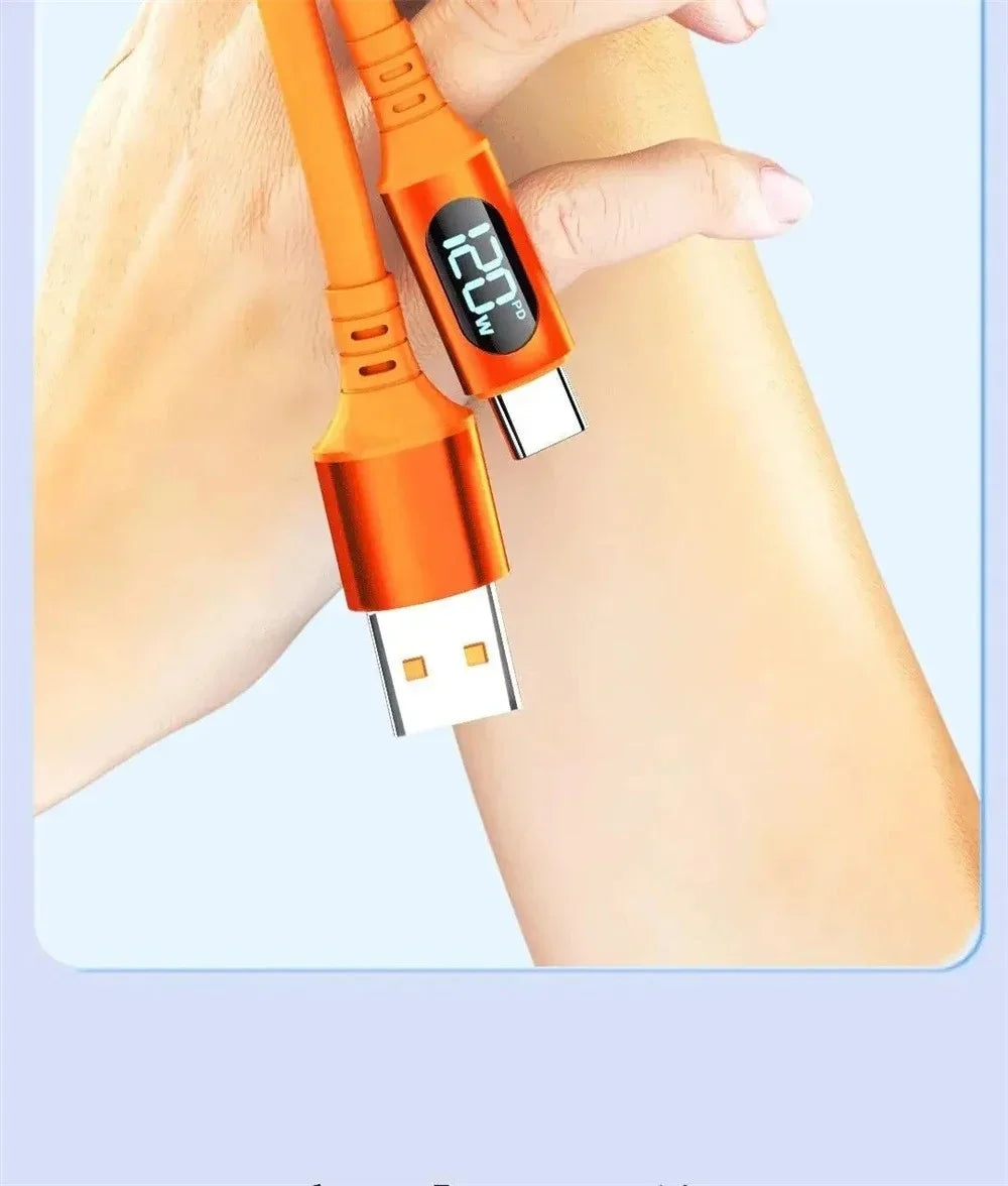 120W Fast Charging USB C Cable with Digital Display | Quick Charge Cord