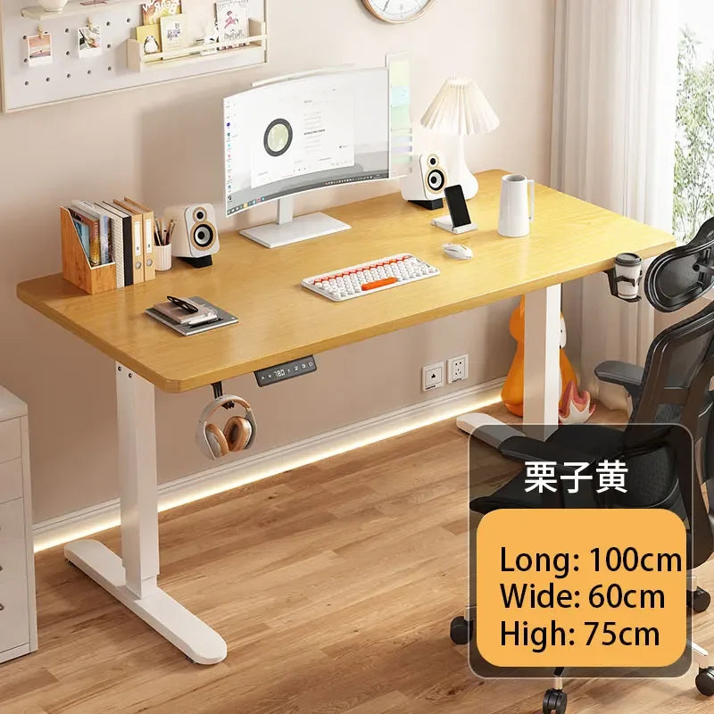 Electric Height Adjustable Solid Wood Computer Desk for Home & Office