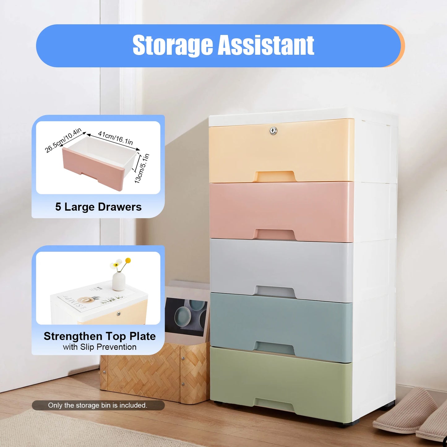 5-Drawer Plastic Storage Cabinet | Large Capacity Organization