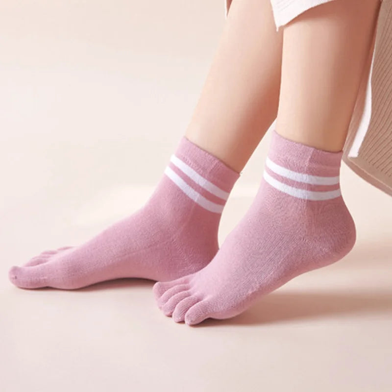 Women's Breathable Cotton Striped Invisible 5 Finger Socks | Soft Comfort