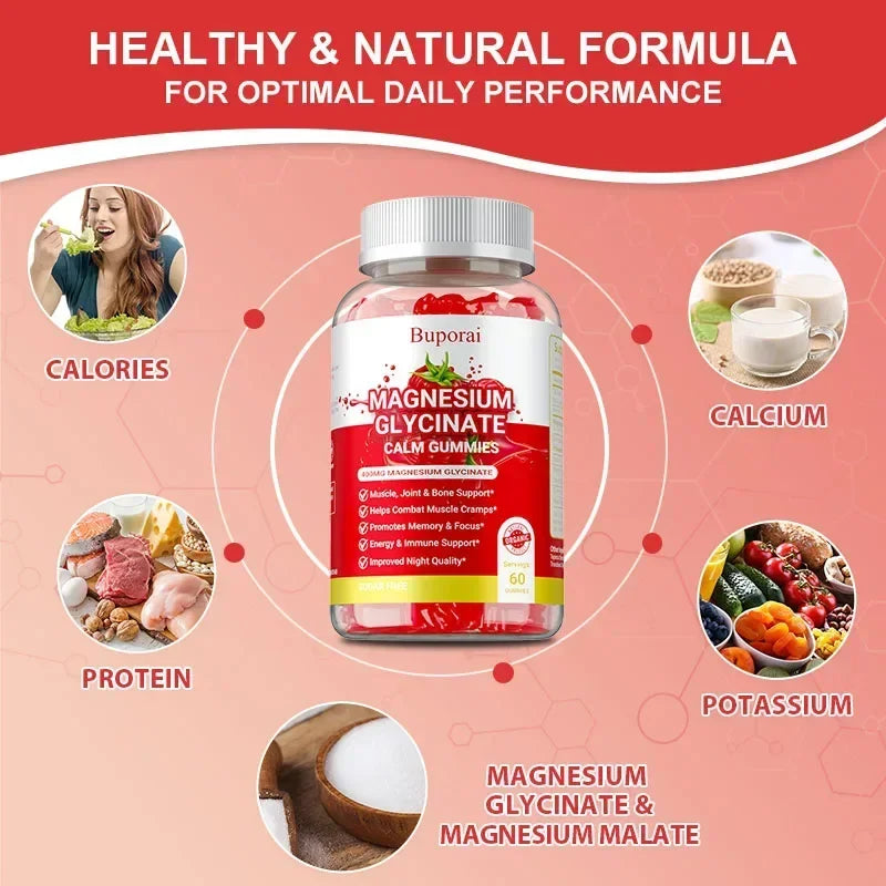 Magnesium Glycinate Gummies for Sleep & Muscle Relief | Relaxation Boost