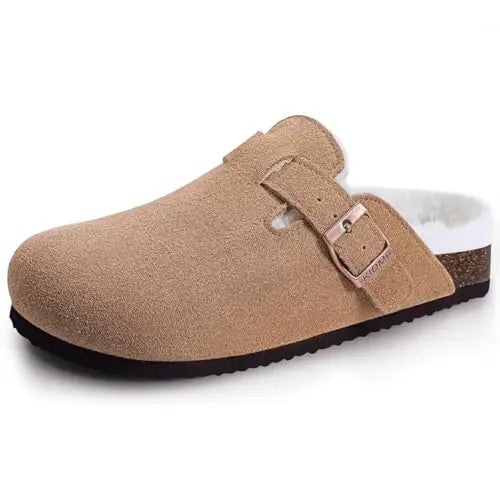 Women's Adjustable Buckle Cork Clogs | Comfortable Suede Slippers