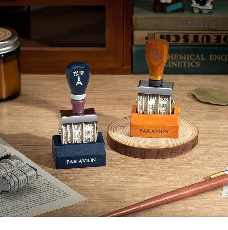 Retro Wooden Rolling Calendar Stamp | Adjustable Date Stamp for Journaling