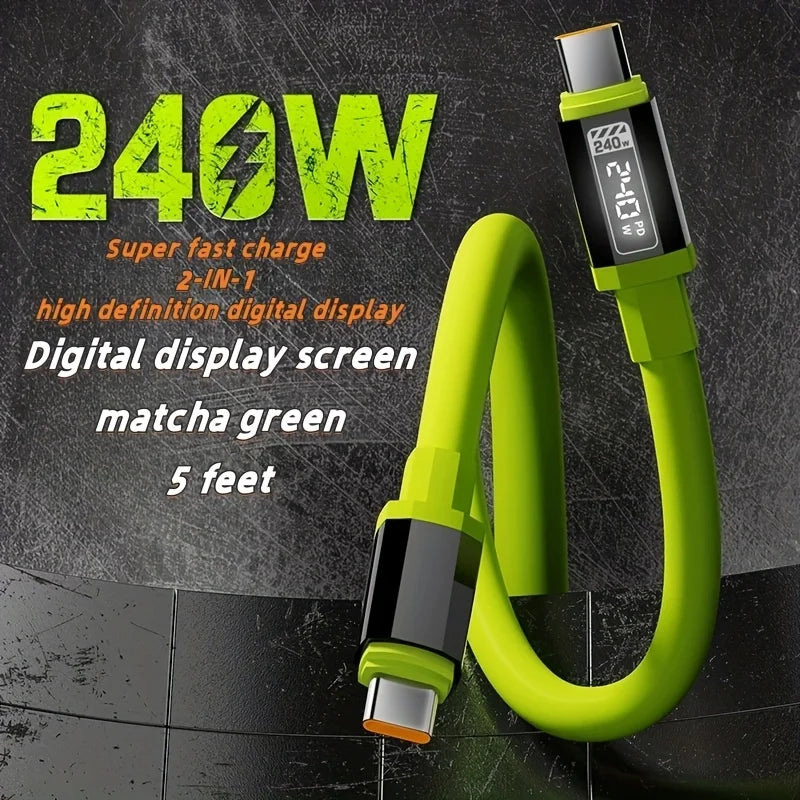 240W Fast Charging USB A C Cable with Power Display | Universal Compatibility