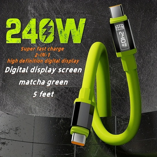 240W Fast Charging USB A C Cable with Power Display | Universal Compatibility