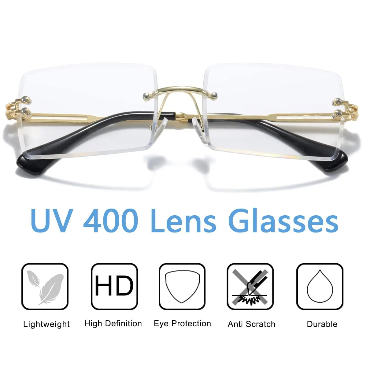 Men's Retro Sunglasses | Vintage Rimless Rectangle UV400 Protection