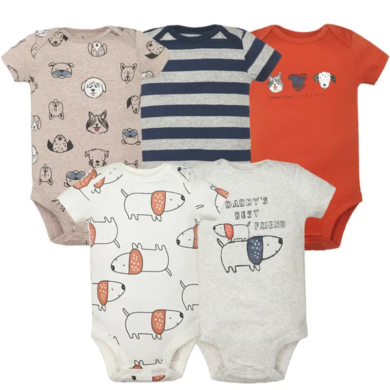 Pelele de algodón suave para bebés recién nacidos | Conjunto de 5 piezas de ropa para bebé con dibujos animados