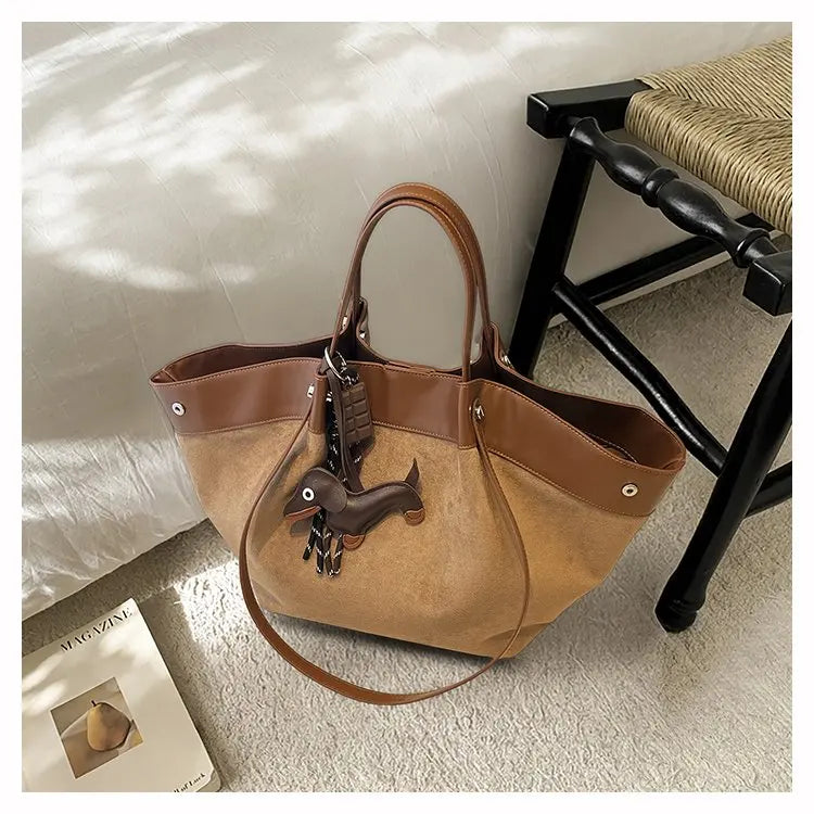 Bolso de hombro de piel suave de gamuza para mujer | Estilo casual de lujo