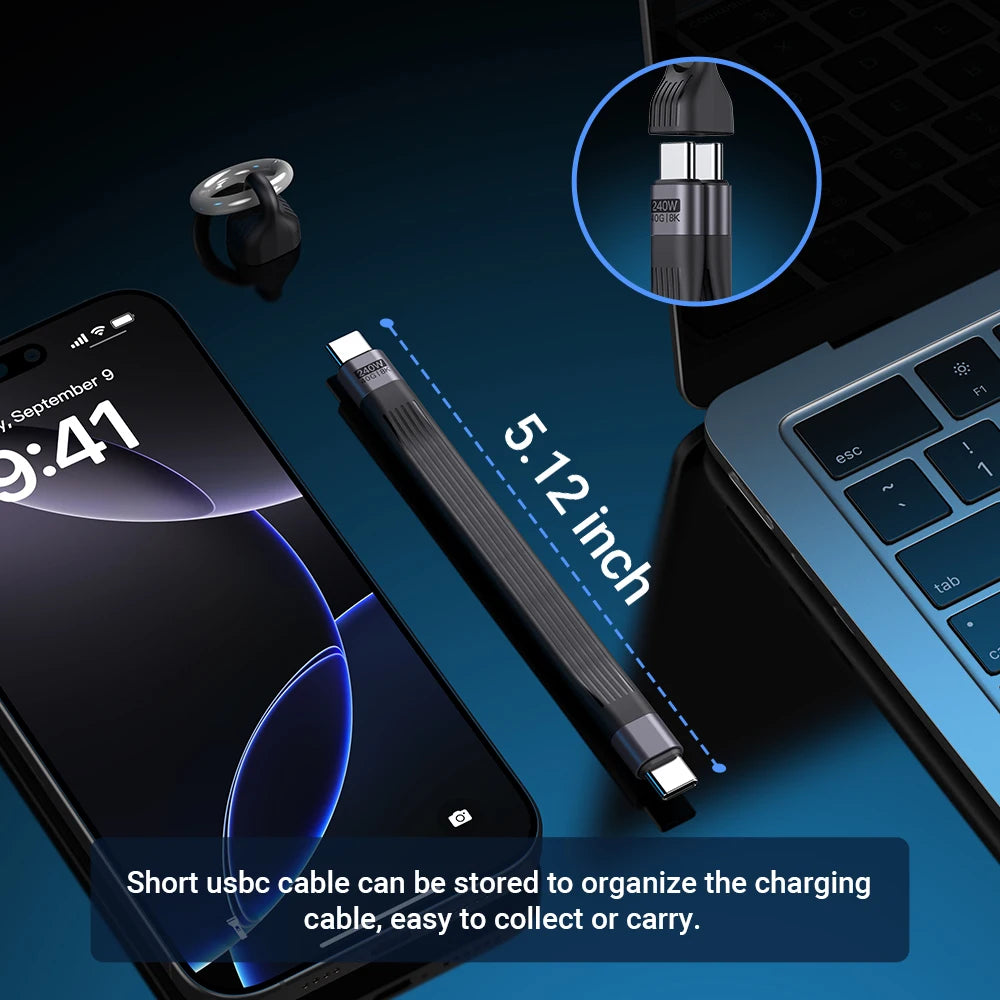 240W USB4 Type C Short Cable | Fast Charging & Data Transfer