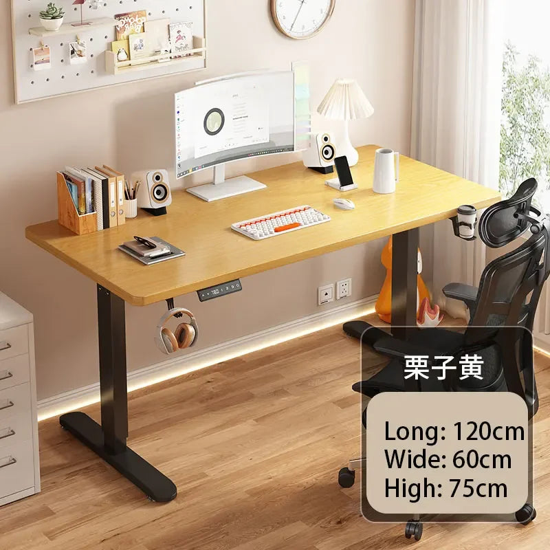 Electric Height Adjustable Solid Wood Computer Desk for Home & Office