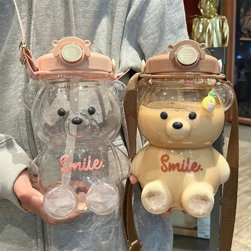 Cute Bear Cup Tumbler | Kawaii 1000ml/1400ml Water Bottle