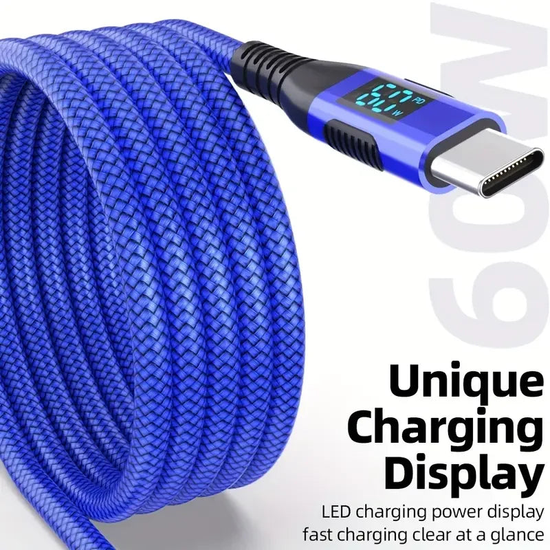 Ultra Fast Charging USB Type C Cable 60W with LED Display