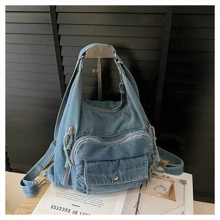 Trendy Solid Color Denim Shoulder Bag | Versatile Women's Crossbody