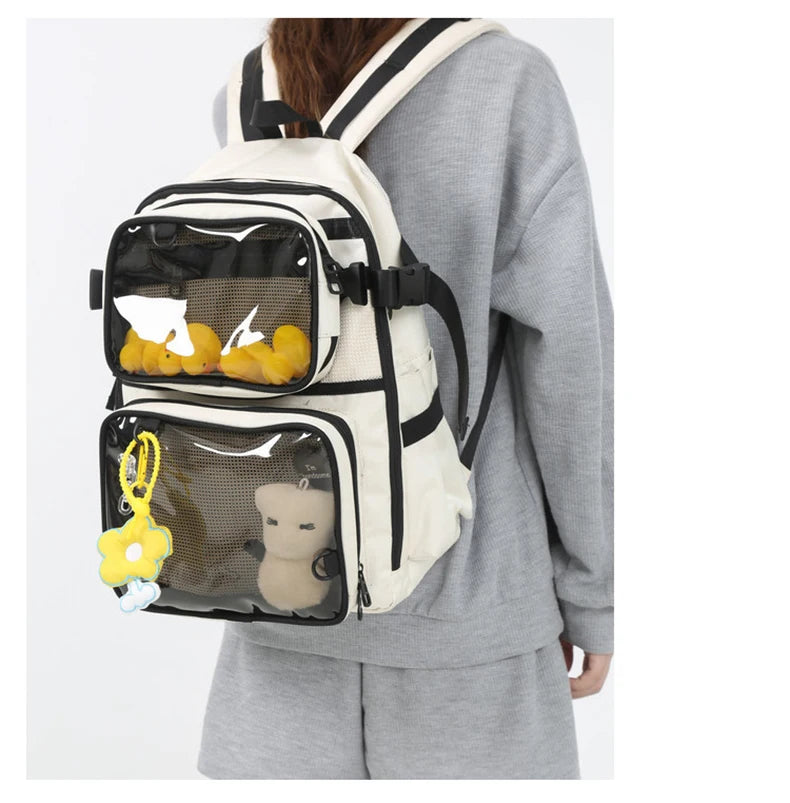 2pcs Transparent Backpack Set | Stylish Clear Casual Rucksack