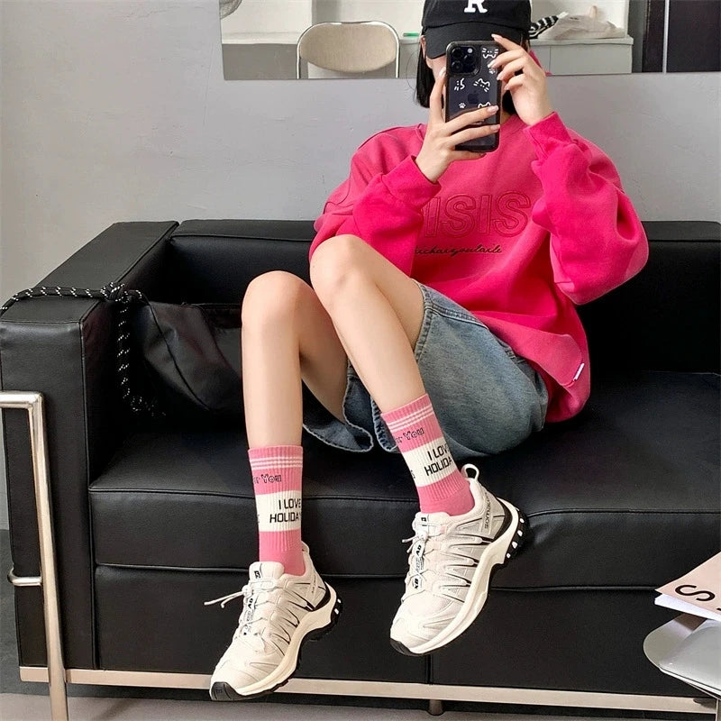 Women's Letter Sports Socks | Trendy Crew Socks for Everyday Style