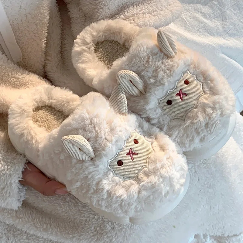 Women's Cute Little Lamb Fuzzy Winter Slippers | Cozy Home Boots