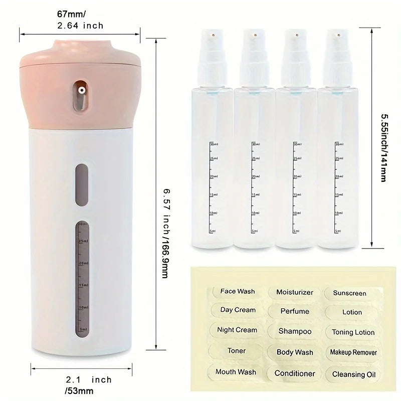 4 in 1 Refillable Travel Lotion and Shampoo Dispenser Bottles