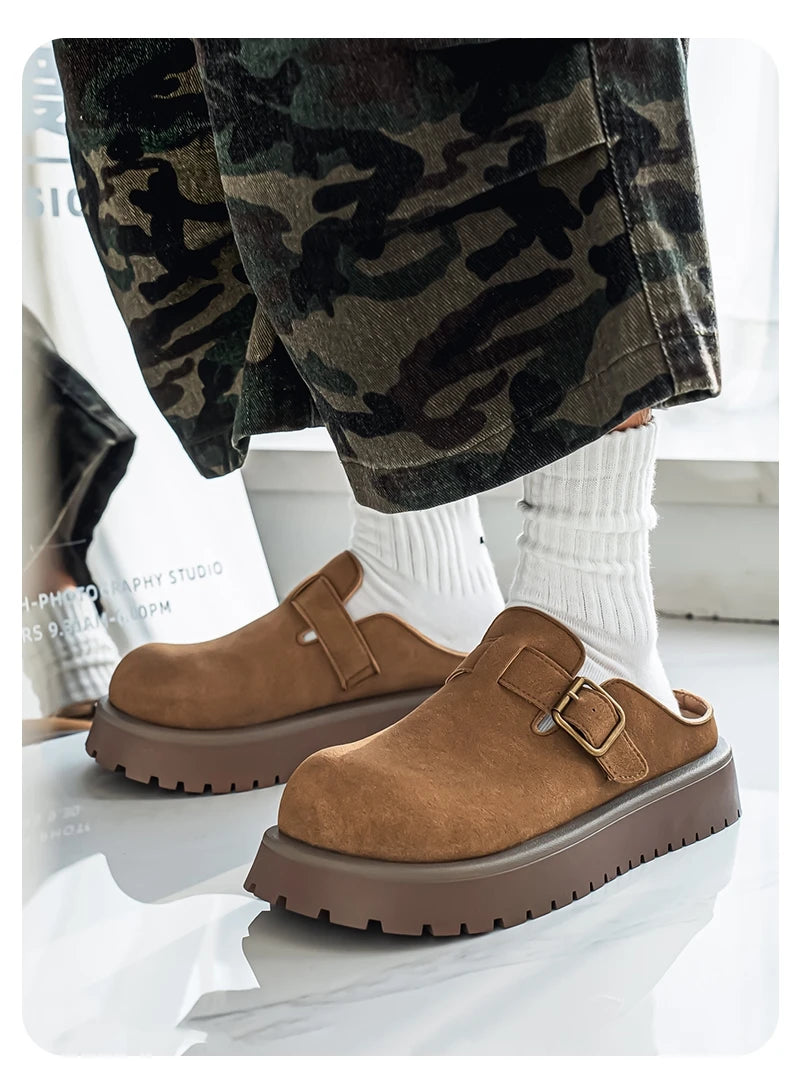 Men's Casual Leather Half Slippers | Non-Slip Summer Clogs