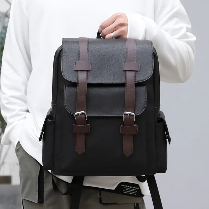 Men's PU Leather Backpack | Stylish Schoolbag for Laptops