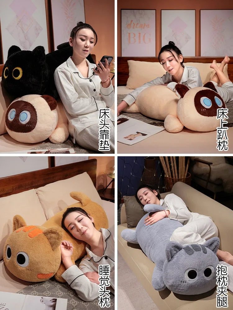 Big Long Lying Black Cat Plushie | Cozy Cushion Pillow