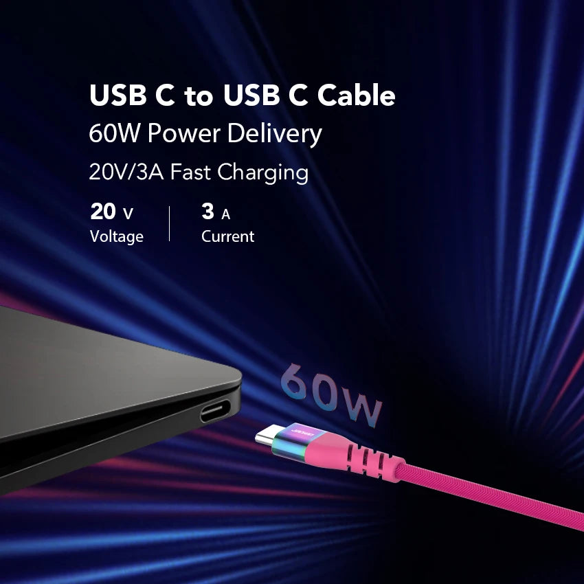 USB C to USB C Cable | 60W Fast Charging Rainbow Braided Cable