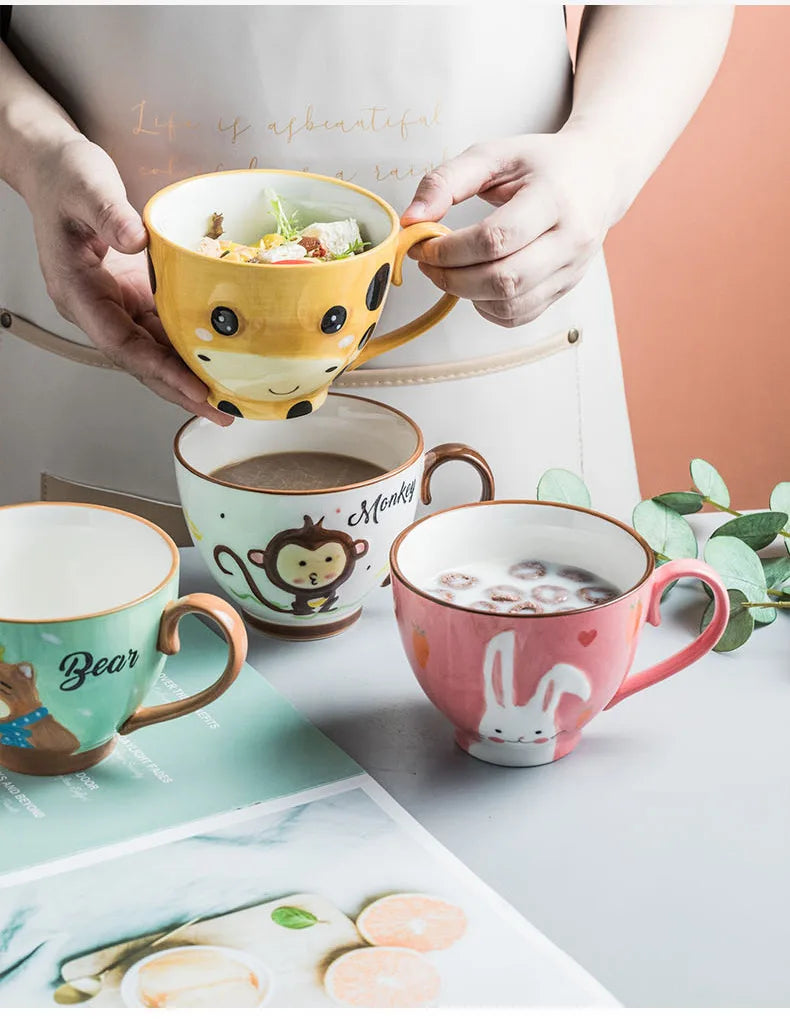 Cute Cartoon Dinosaur & Cat Ceramic Mugs | Fun Breakfast Cups