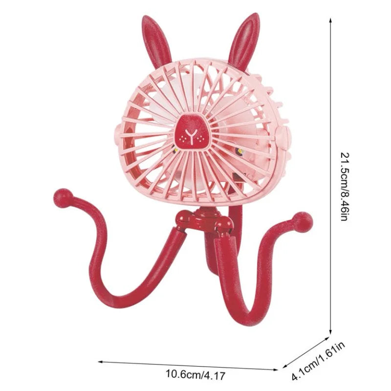 Mini Portable Bunny Stroller Fan | Rechargeable & 360° Rotate