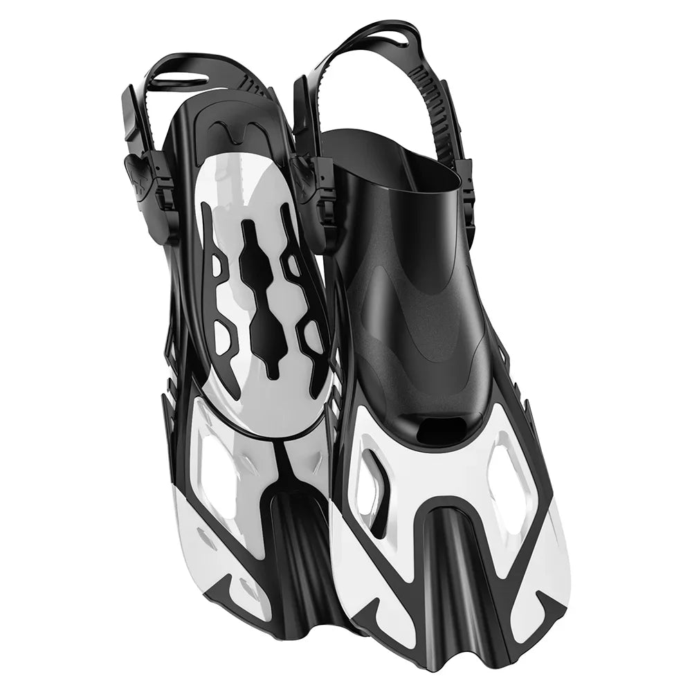 Swim Flippers Snorkel Fins Short Diving Frog Shoes Duck Webs Adjustable Silicone Travel Size Open Heel For Adult Men Women Youth
