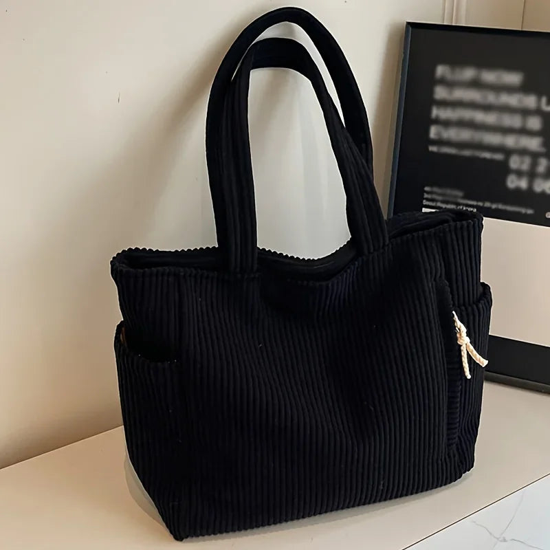 Bolso tote de pana espacioso con cremallera | Bolso de mano elegante