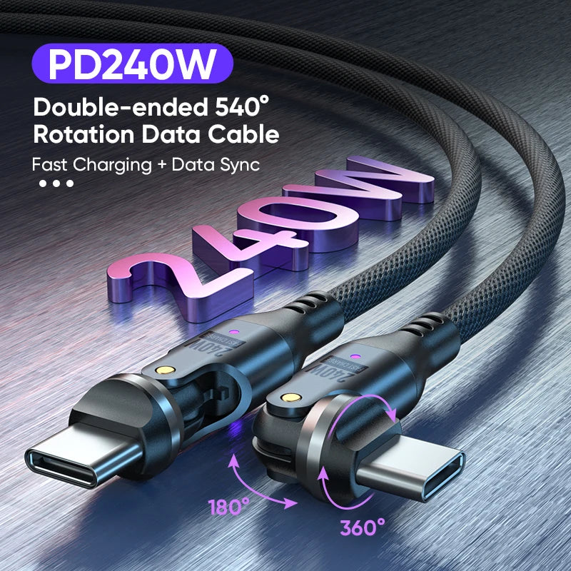 540° Rotating USB C to Type C Fast Charging Cable | 240W, Braided