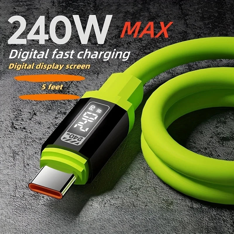 240W Fast Charging USB A C Cable with Power Display | Universal Compatibility