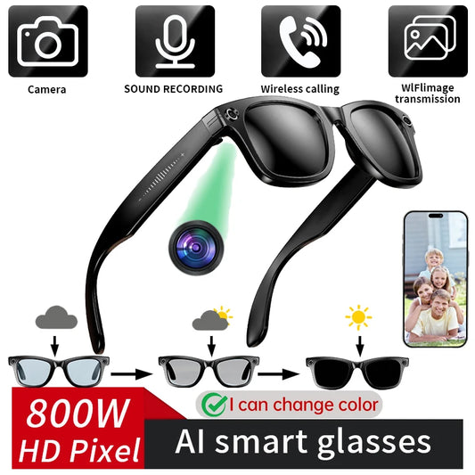 AI Smart Glasses — 8MP Anti-Shake HD Camera Video Recording, AI Photo Recognition & Answer Translation, Bluetooth Call & Music, 270mAh Waterproof Smart Sunglasses with 4GB Storage
