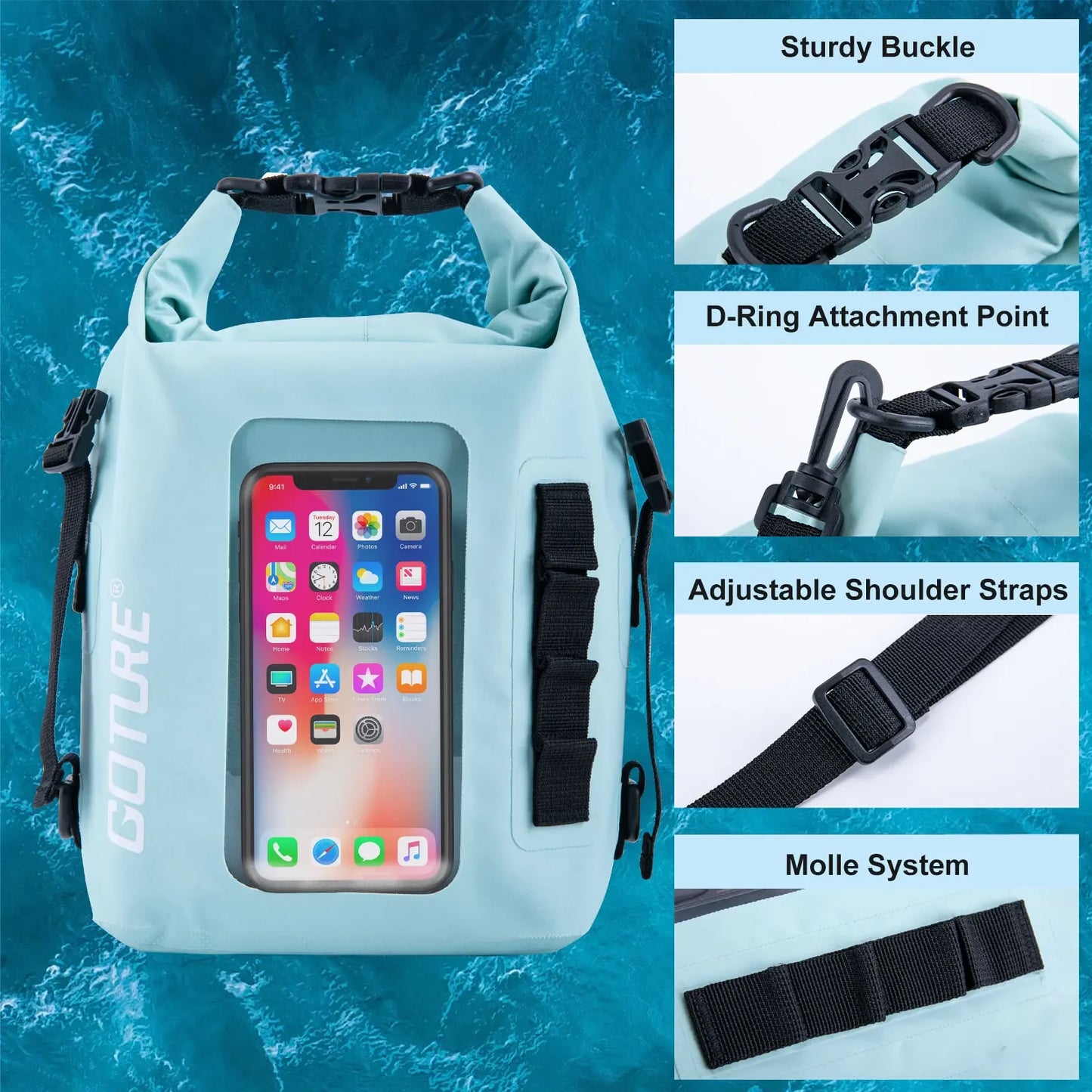 5L Waterproof Dry Bag with Touchscreen Window for Outdoor Fun