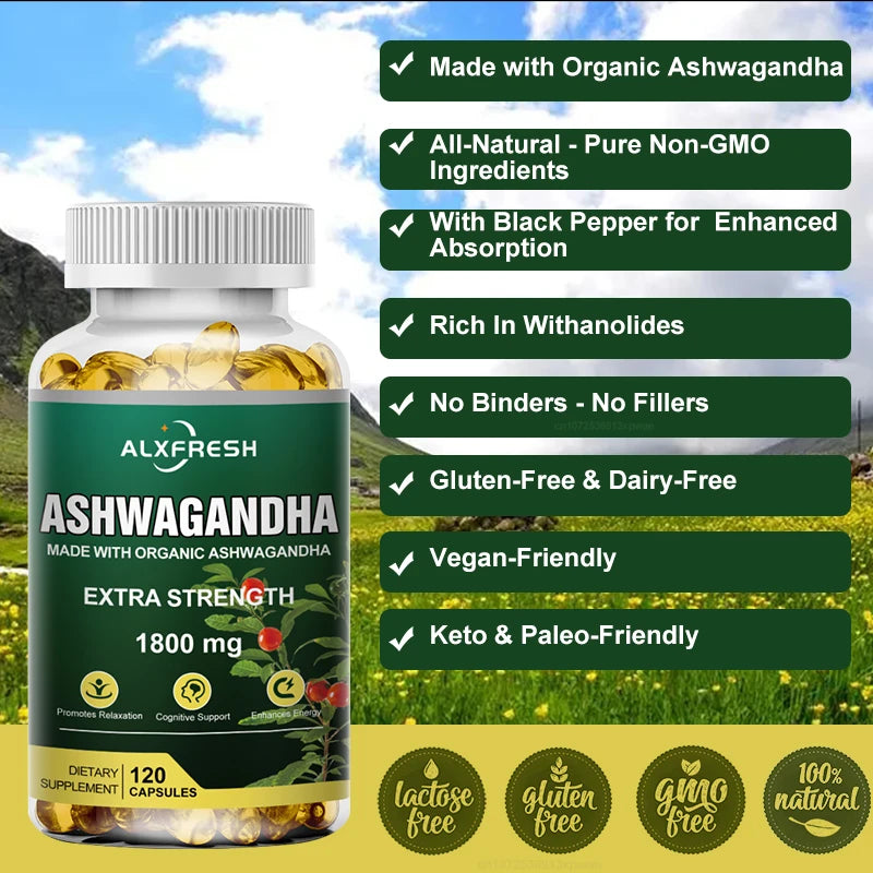 Pure Organic Ashwagandha Extract Capsules | Maximum Strength 1800mg