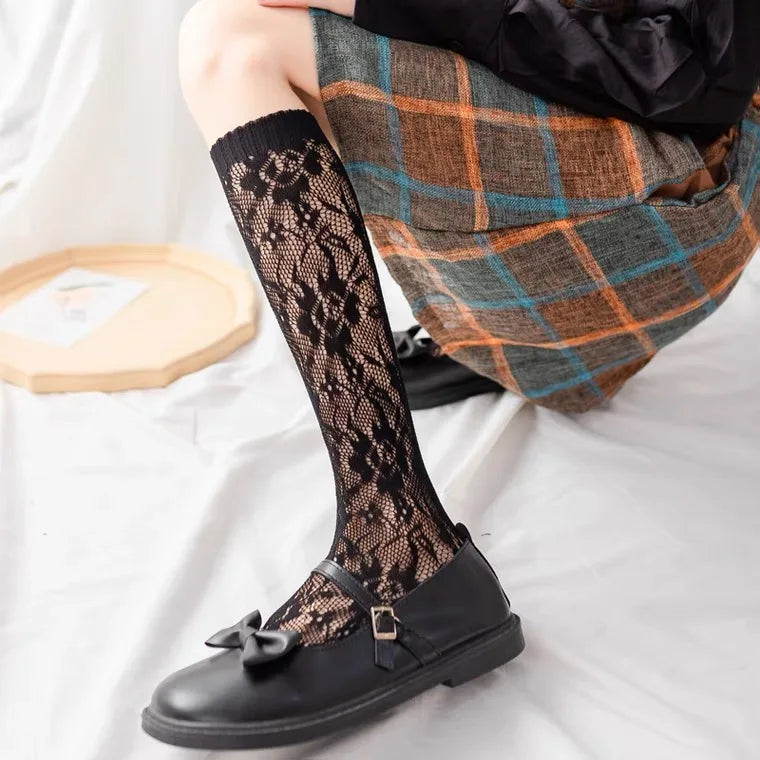 Charming Lace Medium Tube Socks for Women | Cute & Elegant Style