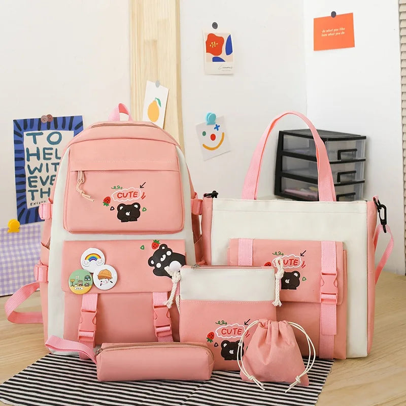 Large Capacity Kids Backpack | Versatile Nylon School Bag Set