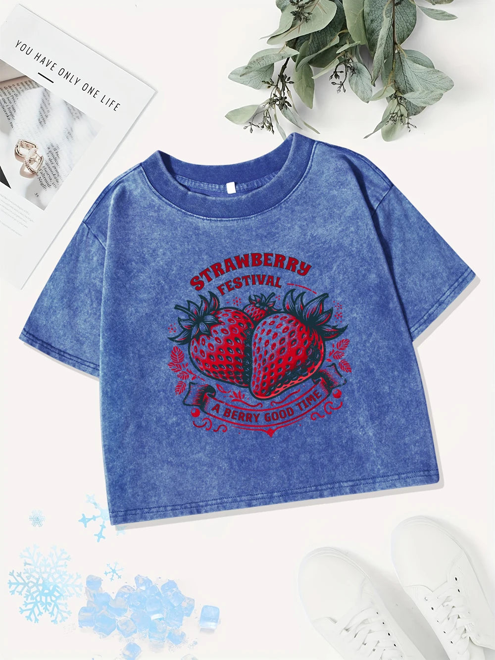 Women's Summer Cotton Crop Top | Casual Strawberry Print Tee