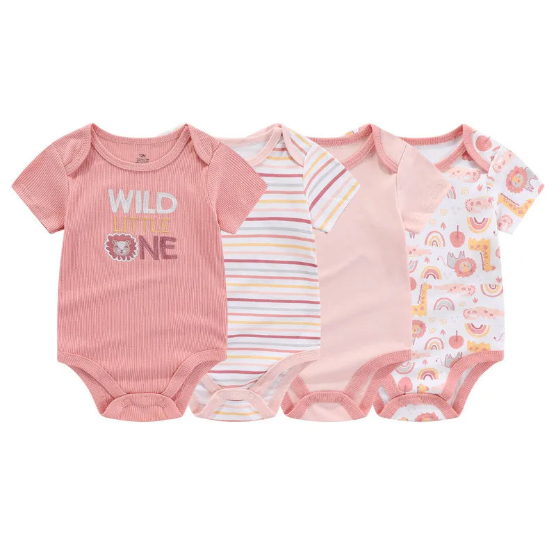 4pcs Cartoon Baby Bodysuit Set | 100% Cotton Newborn Onesies