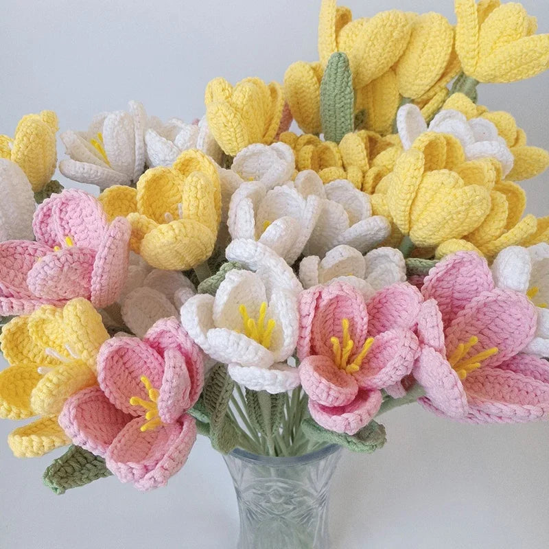 Ramo de tulipanes artificiales tejidos a mano para bodas y decoración