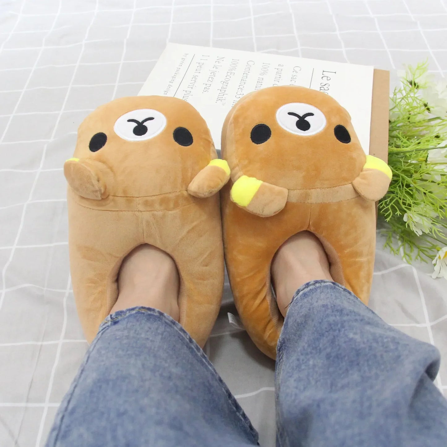 Cute Cartoon Bear Plush Slippers | Cozy Winter Home Shoes