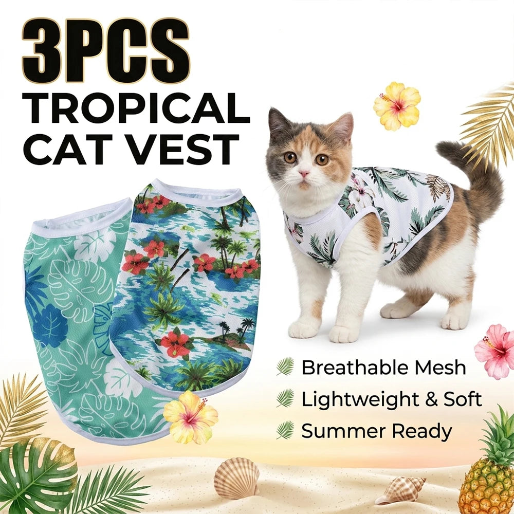 3PCS Pet Cat Vest Set Summer Breathable Mesh Sphynx Cats Clothes Shirt Lightweight Soft Puppy Kitten Outfits for Indoor Outdoor