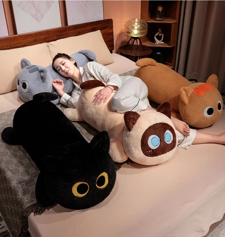 Big Long Lying Black Cat Plushie | Cozy Cushion Pillow