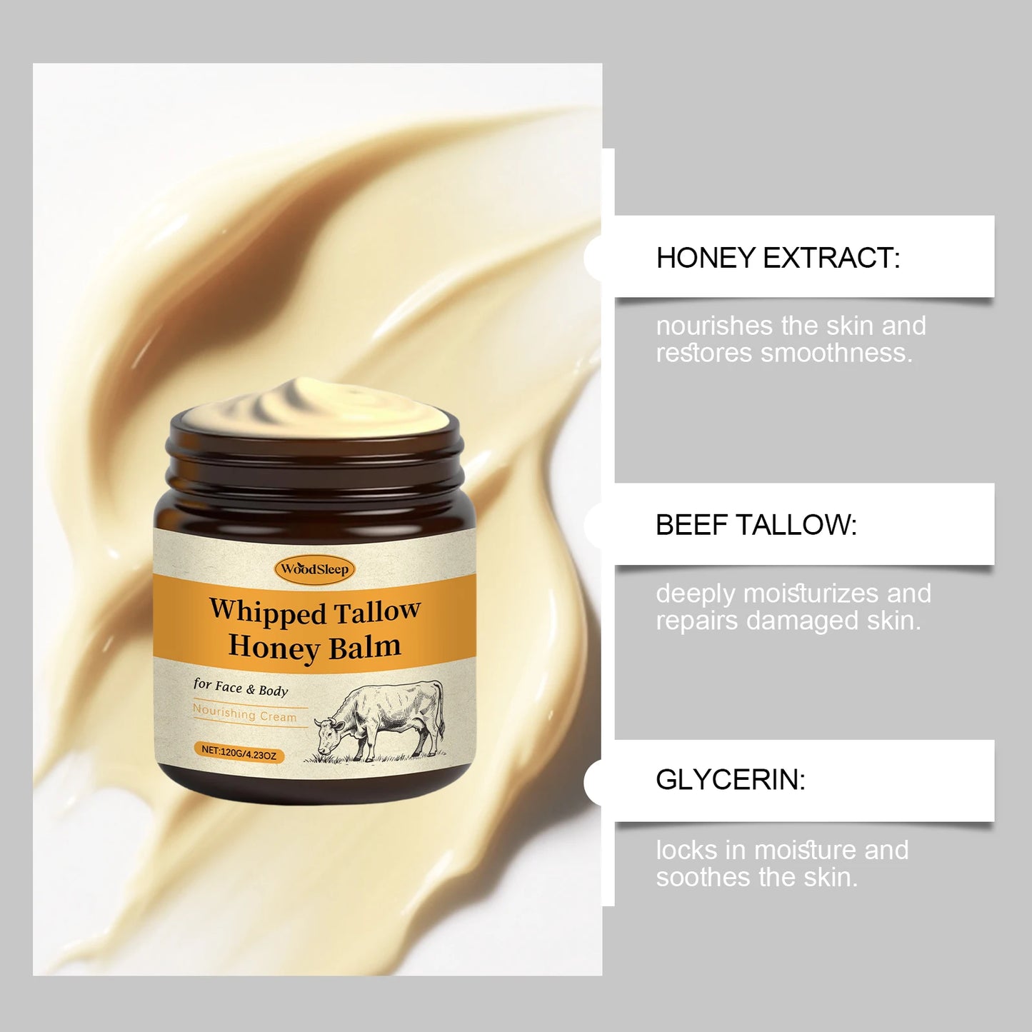 Honey & Beef Tallow Moisturizing Cream | Deep Nourishment & Care