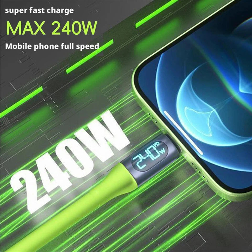 100W USB Type C Cable | Fast Charging Data Cord with LED Display