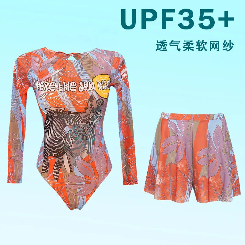 Women's Long Sleeved Sun Protection One Piece Swimsuit