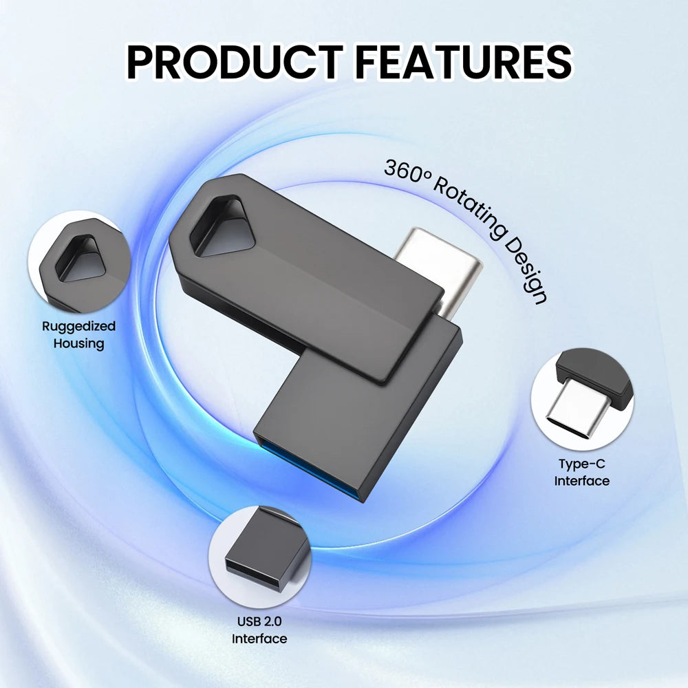 2-in-1 Mini Type C Metal USB Flash Drive | Creative Gift Options
