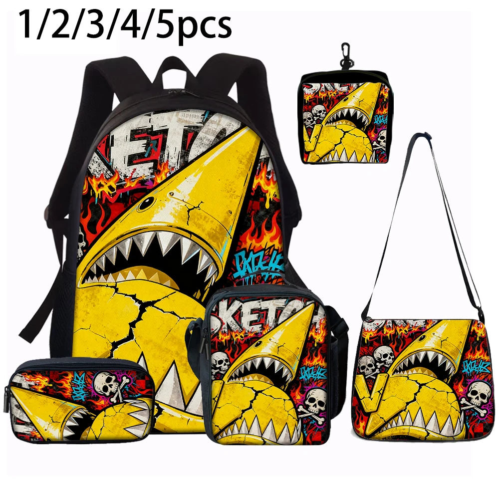 Trendy Shark Graphic Backpack Set | Perfect for School & Daily Use